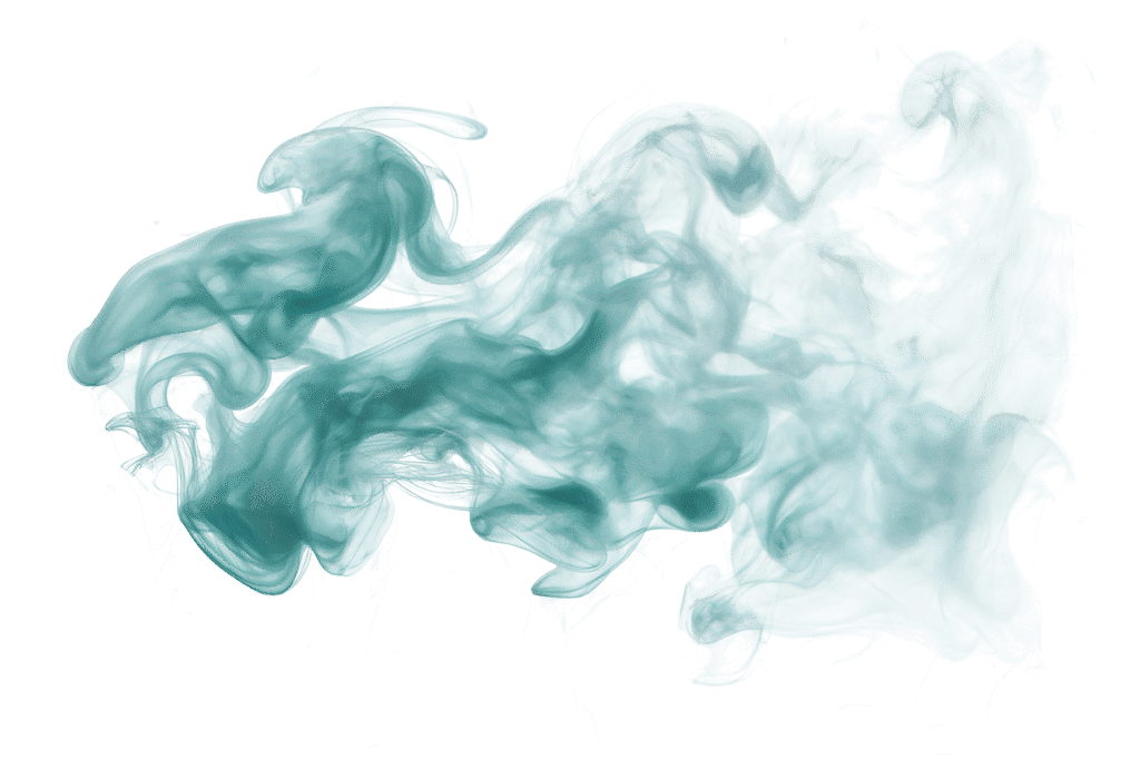 Swirling, cloud-like patterns of light blue ink billow and spread through a dark, black background, creating a soft, ethereal effect with wispy, translucent edges.